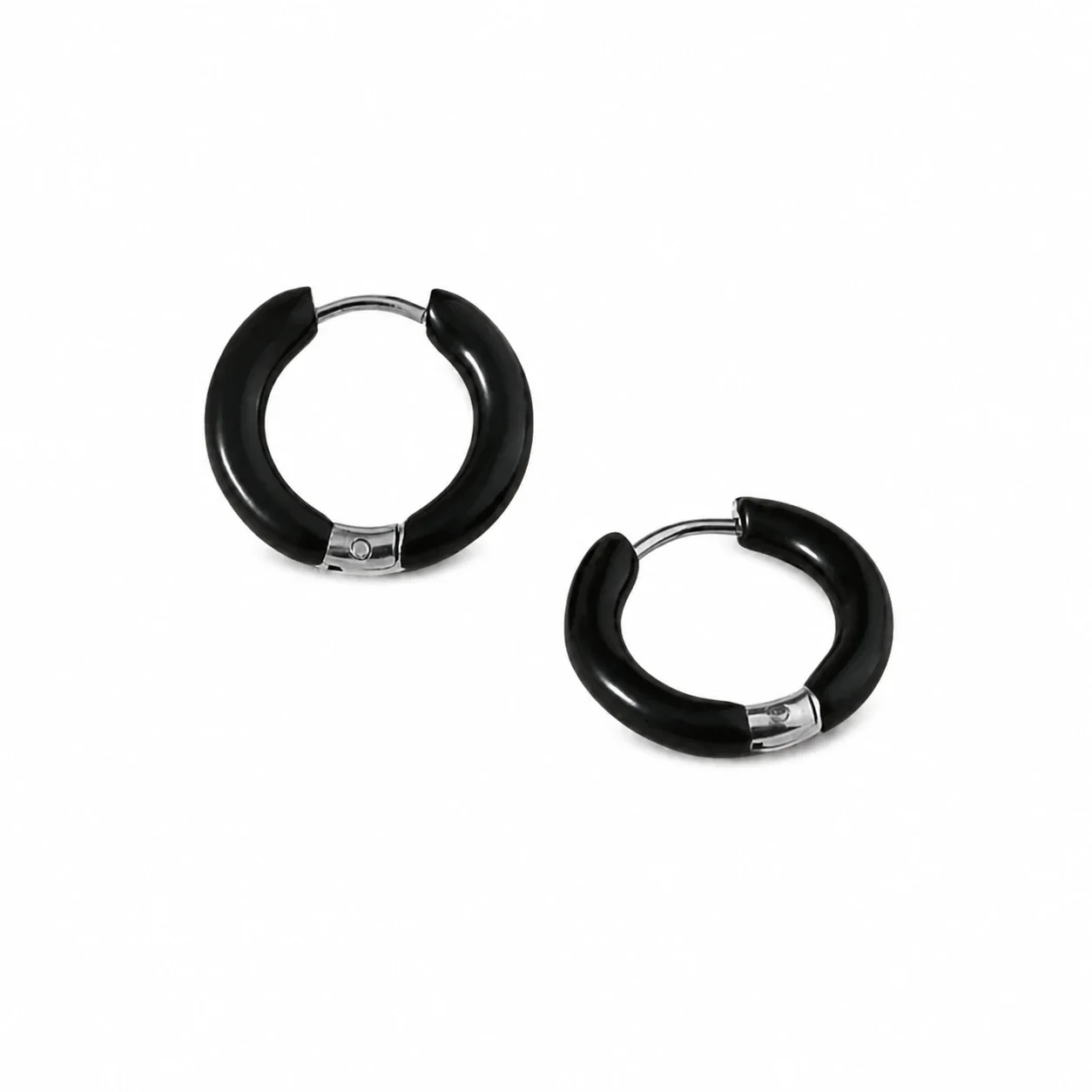 Graphic Stainless Steel Enamel Tube Huggie Hoop Earrings