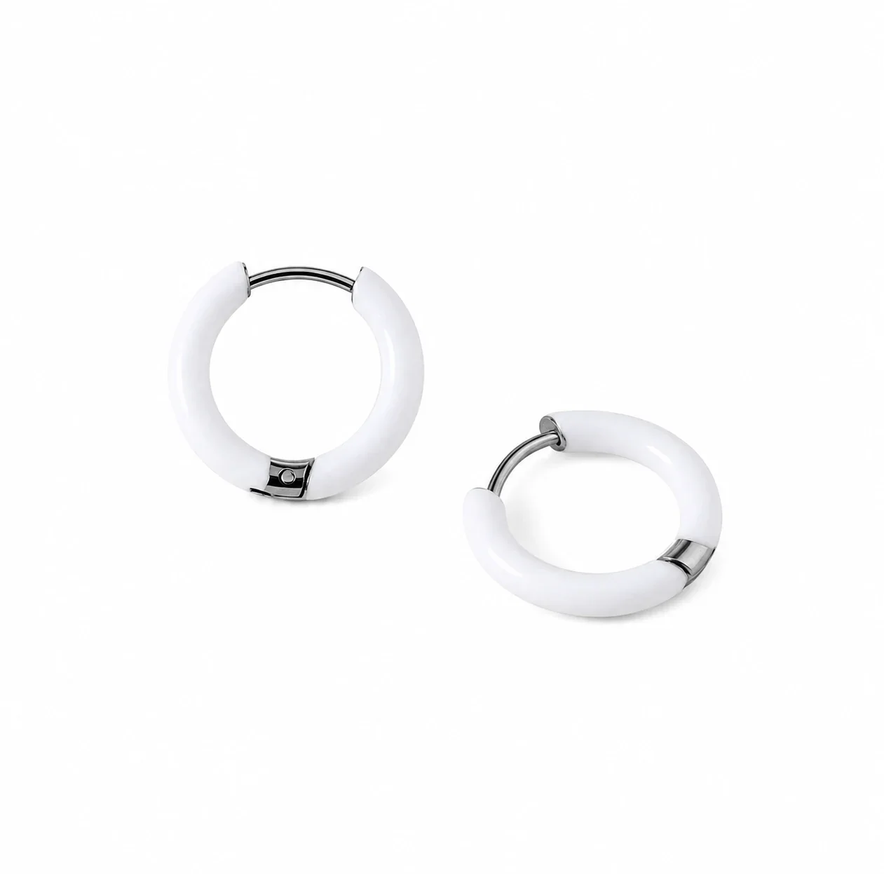 Graphic Stainless Steel Enamel Tube Huggie Hoop Earrings