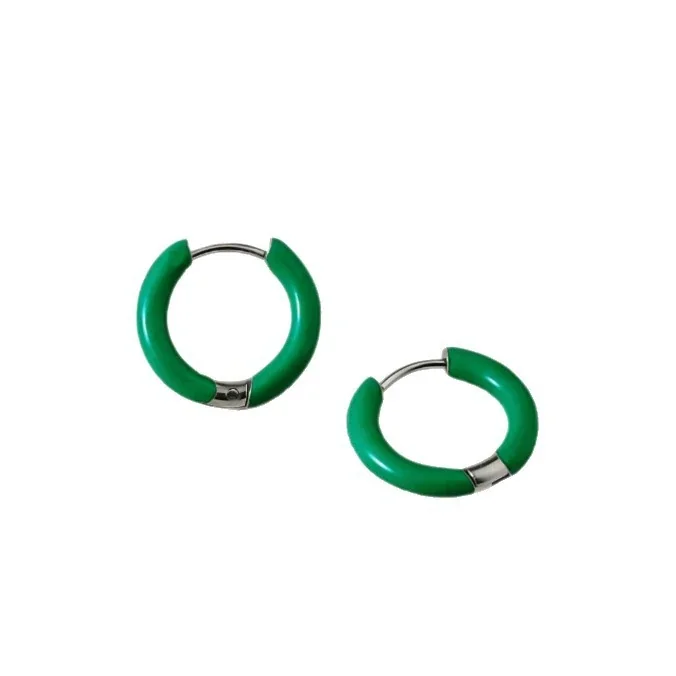 Graphic Stainless Steel Enamel Tube Huggie Hoop Earrings