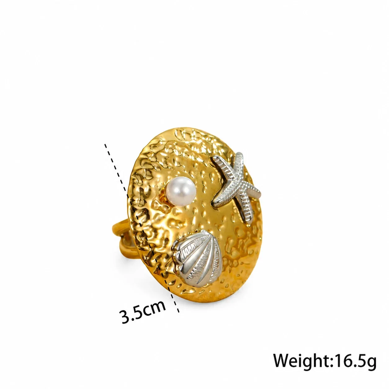 Foto do produto: Brincos Pendentes de Concha com Estrela-do-Mar em Aço Banhado a Ouro 18K