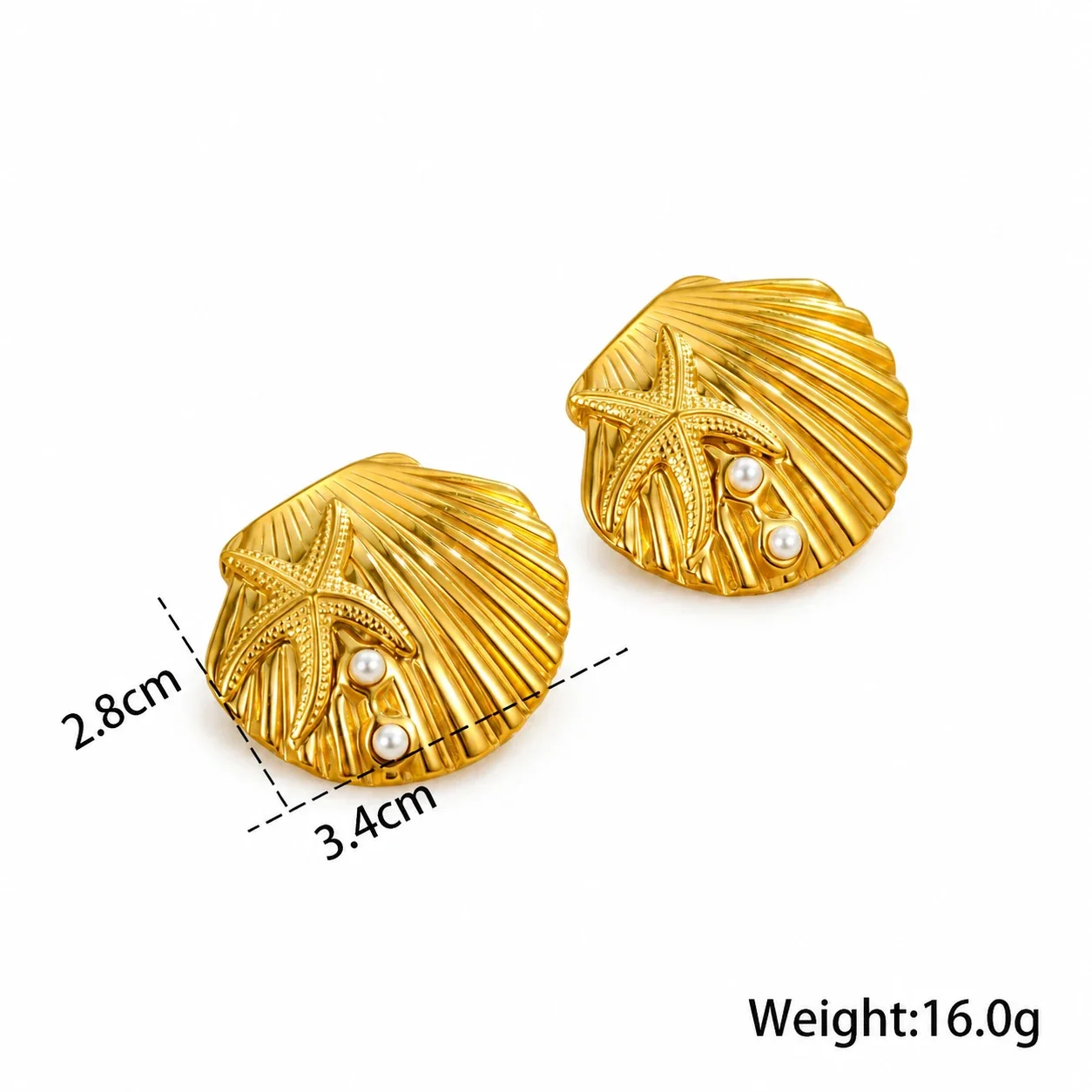 Foto do produto: Brincos Pendentes de Concha com Estrela-do-Mar em Aço Banhado a Ouro 18K