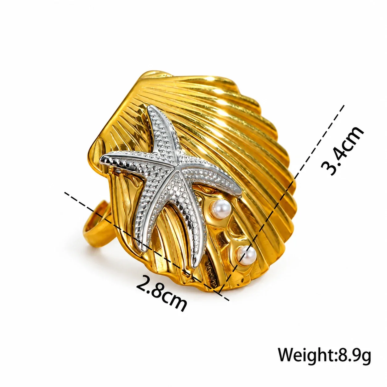 Foto do produto: Brincos Pendentes de Concha com Estrela-do-Mar em Aço Banhado a Ouro 18K
