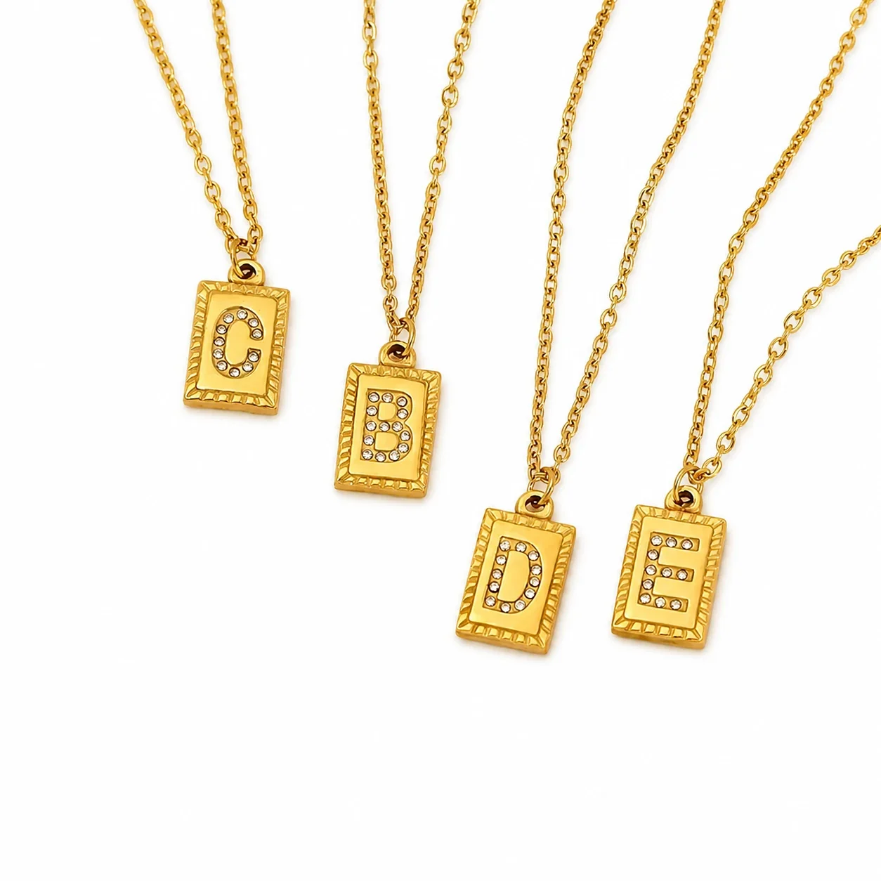 Engraved Gold-Tone Initial Rectangle CZ Pendant Necklace