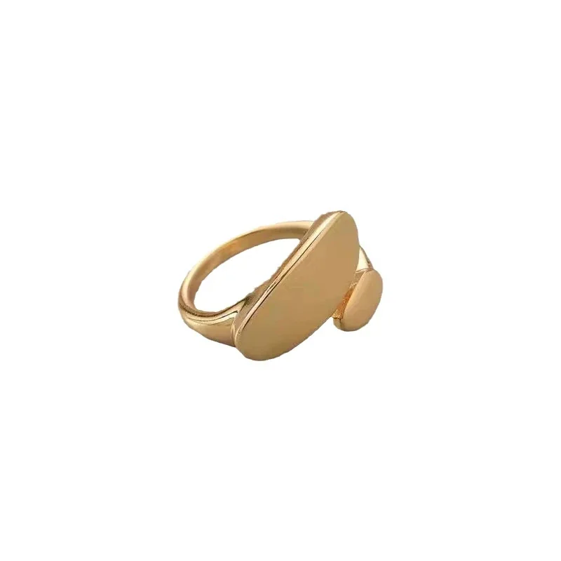 Open Ring with Asymmetric Oval Plaques, Stainless Steel