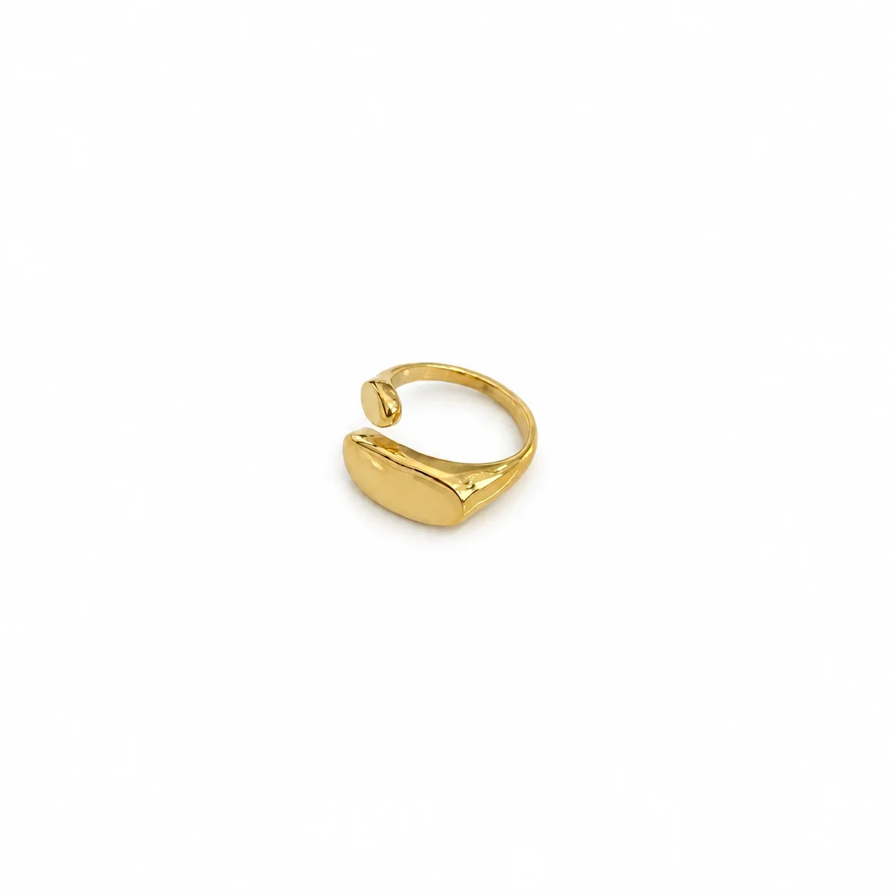 Open Ring with Asymmetric Oval Plaques, Stainless Steel - Gold