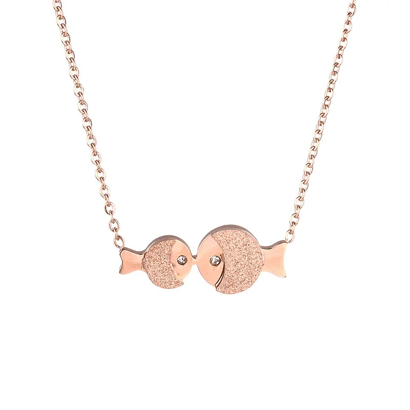 Romantic Rose Gold Fish Pendant Necklace with Textured Duo