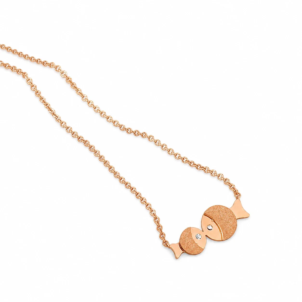 Romantic Rose Gold Fish Pendant Necklace with Textured Duo