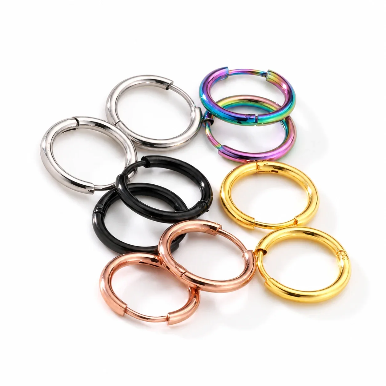 Polished 316 Stainless Steel Round Wire Hoop Earrings