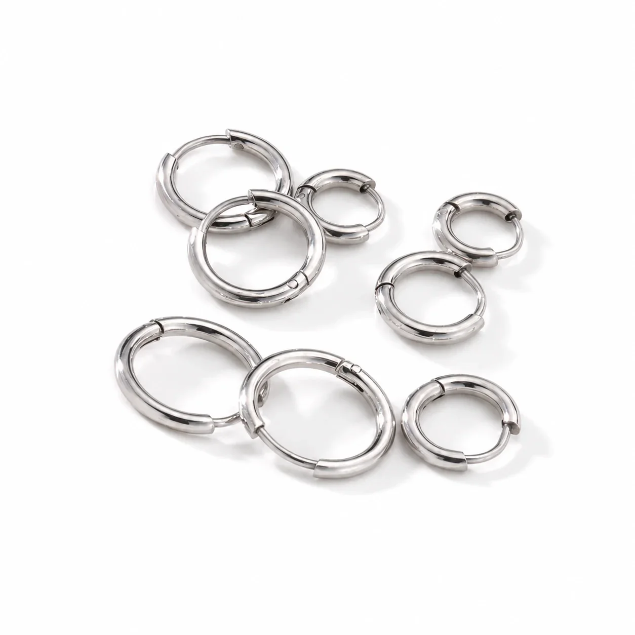 Polished 316 Stainless Steel Round Wire Hoop Earrings - Steel