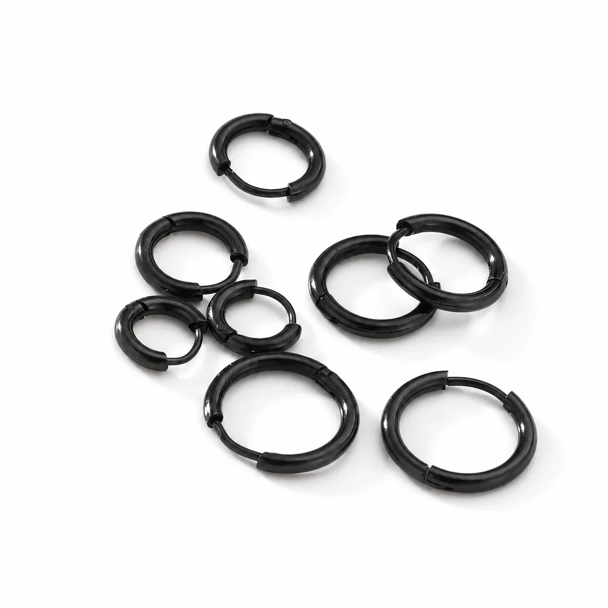 Polished 316 Stainless Steel Round Wire Hoop Earrings - Black