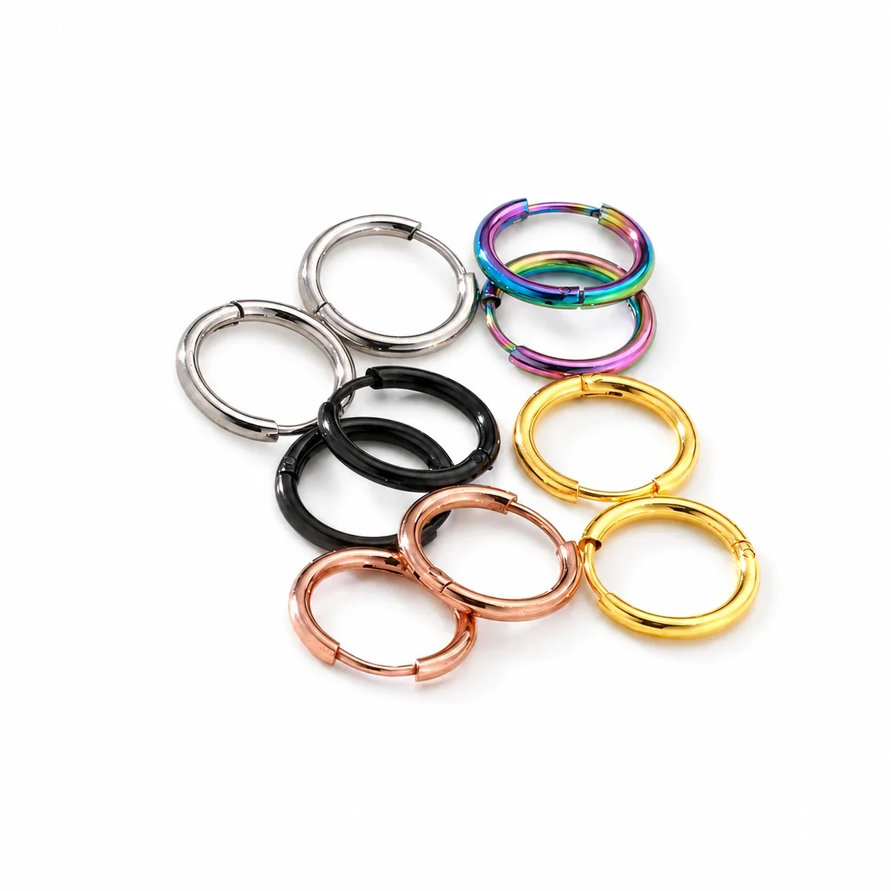 Polished 316 Stainless Steel Round Wire Hoop Earrings - Rose Gold