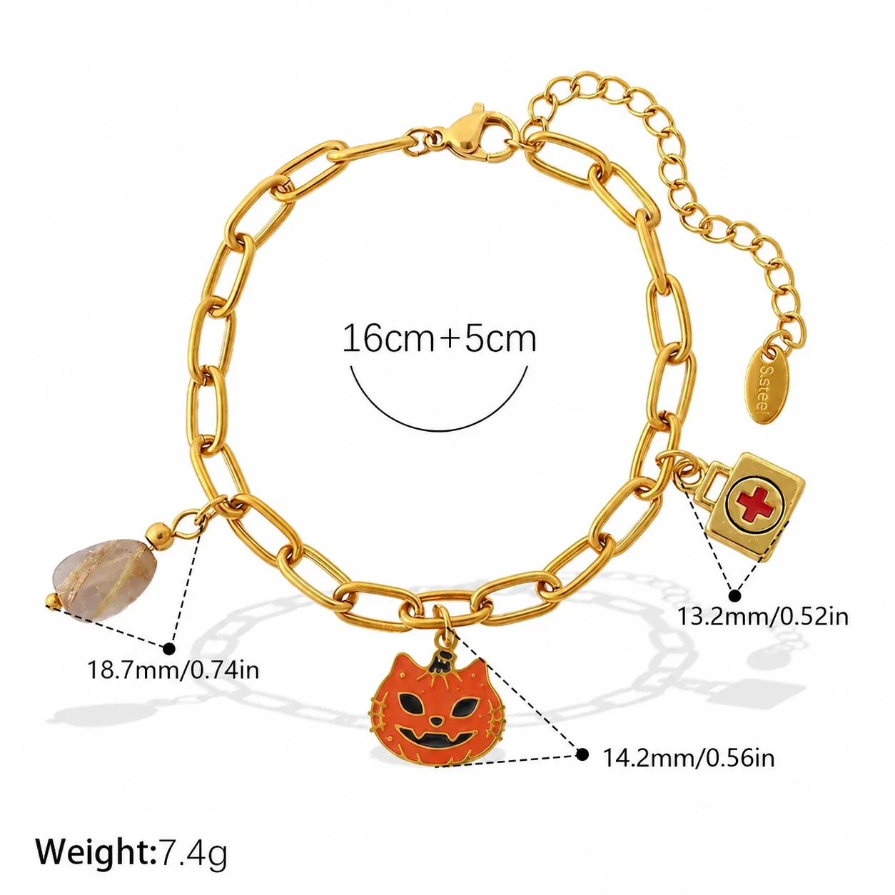Foto del producto: Pulsera de eslabones con charms de motivos, acero chapado en oro de 18K
