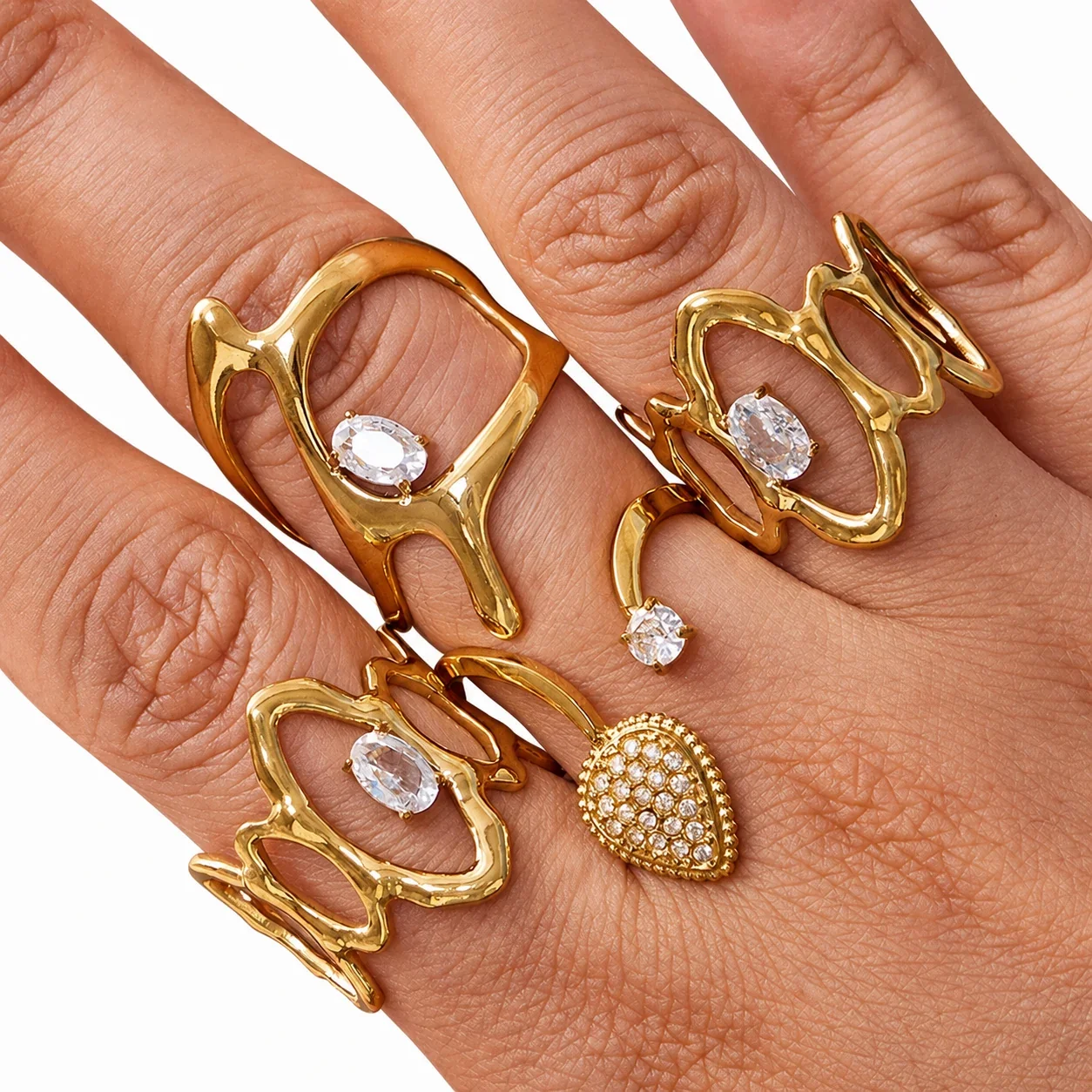 Sculptural 316 Stainless Oval Stone Statement Ring