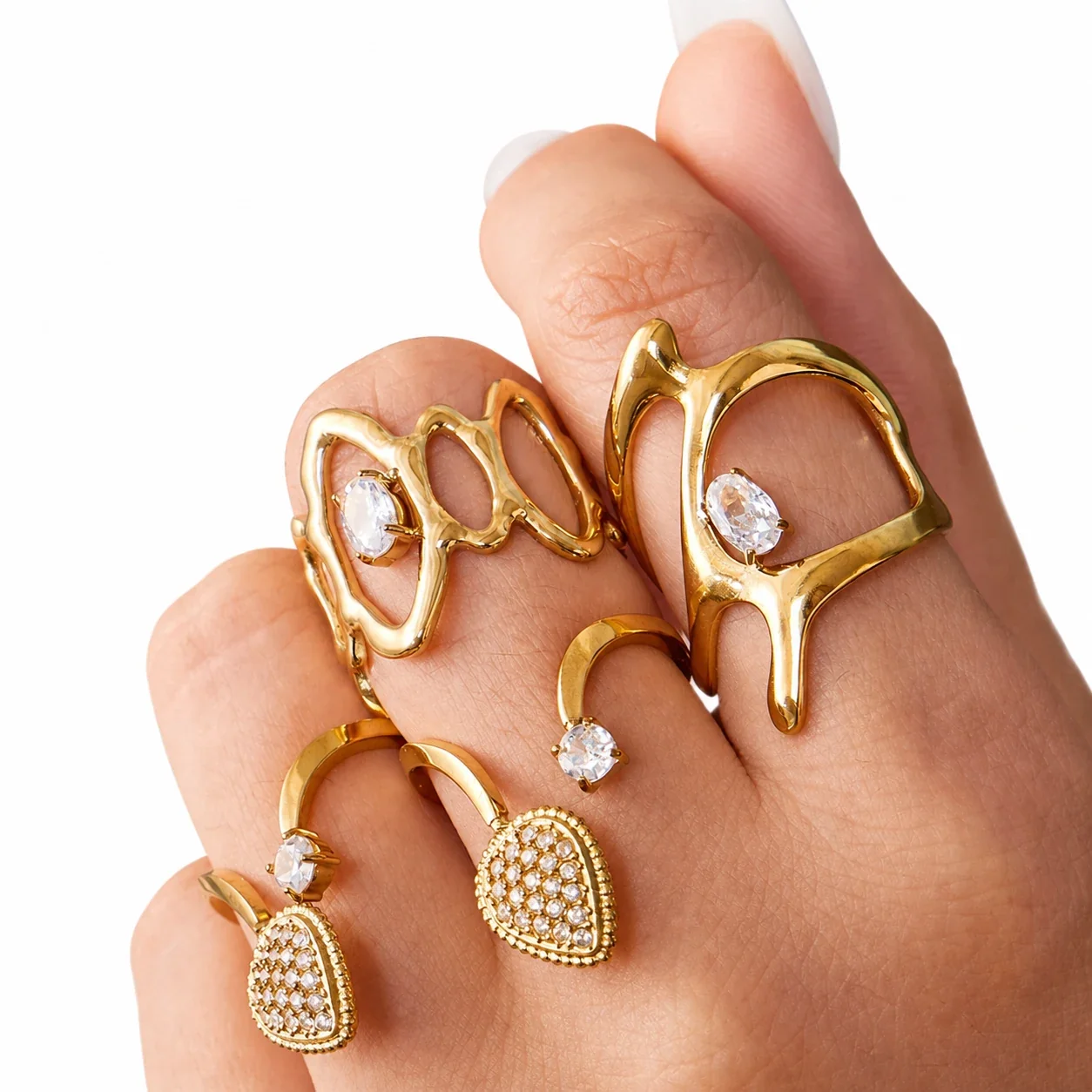 Sculptural 316 Stainless Oval Stone Statement Ring
