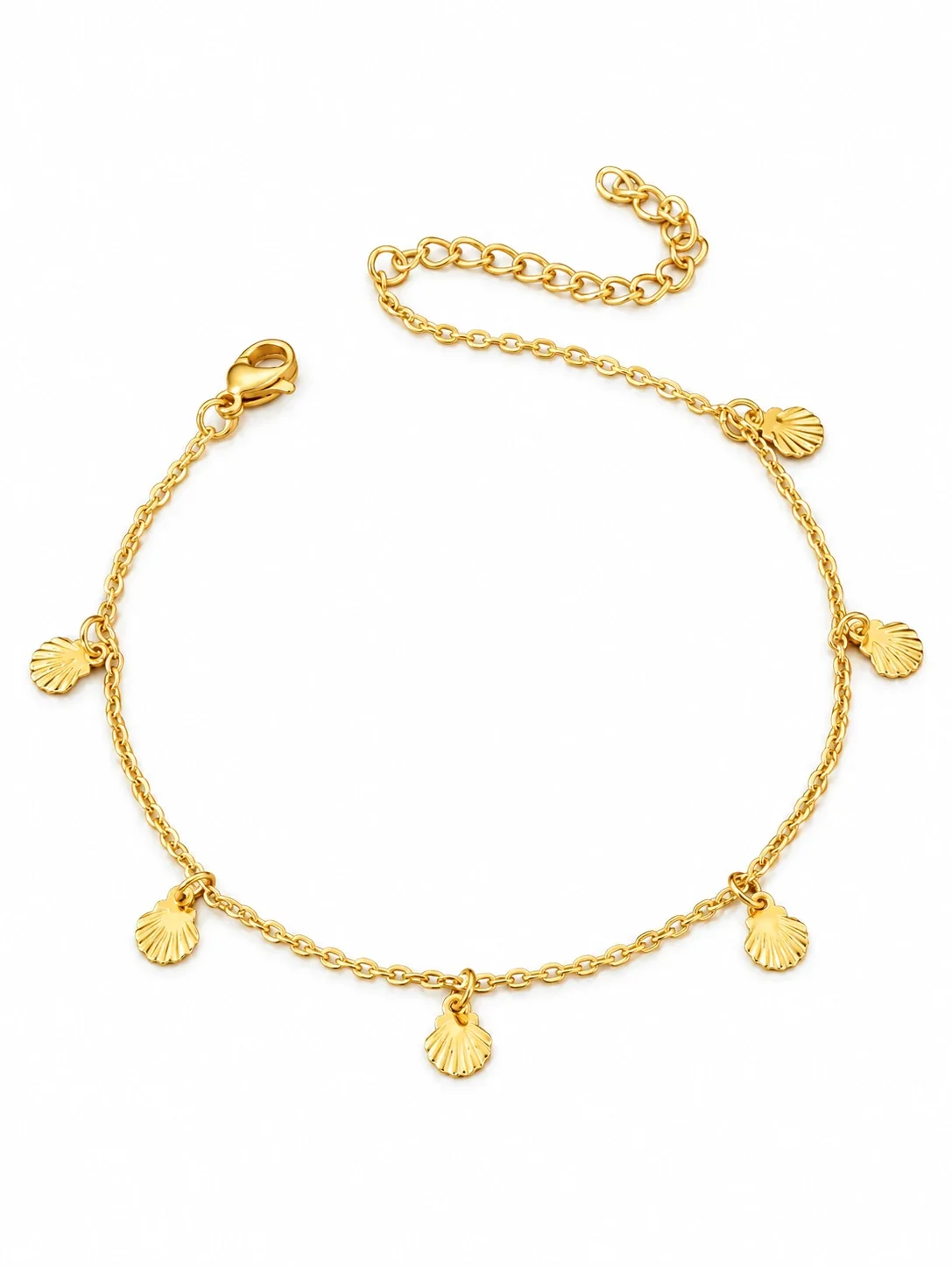Anklet Bracelet with Sunburst Disc Charms, Stainless Steel - Gold