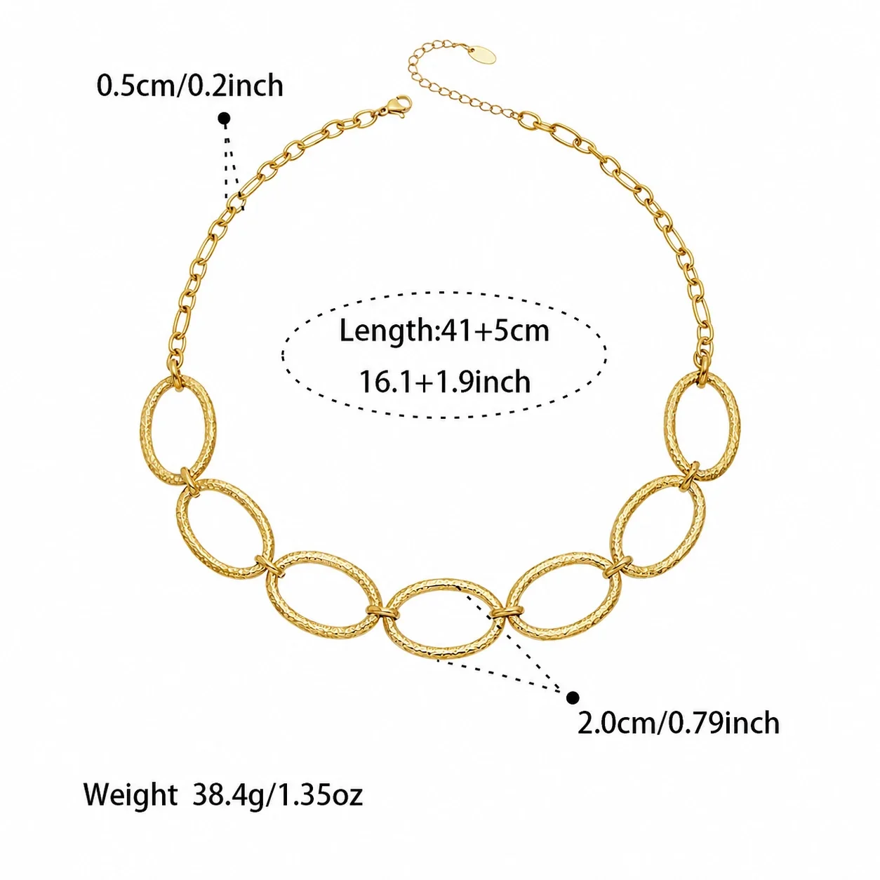 Hammered Oval Link 18K Gold-Plated 316 Jewelry Set - Gold 41+5 cm
