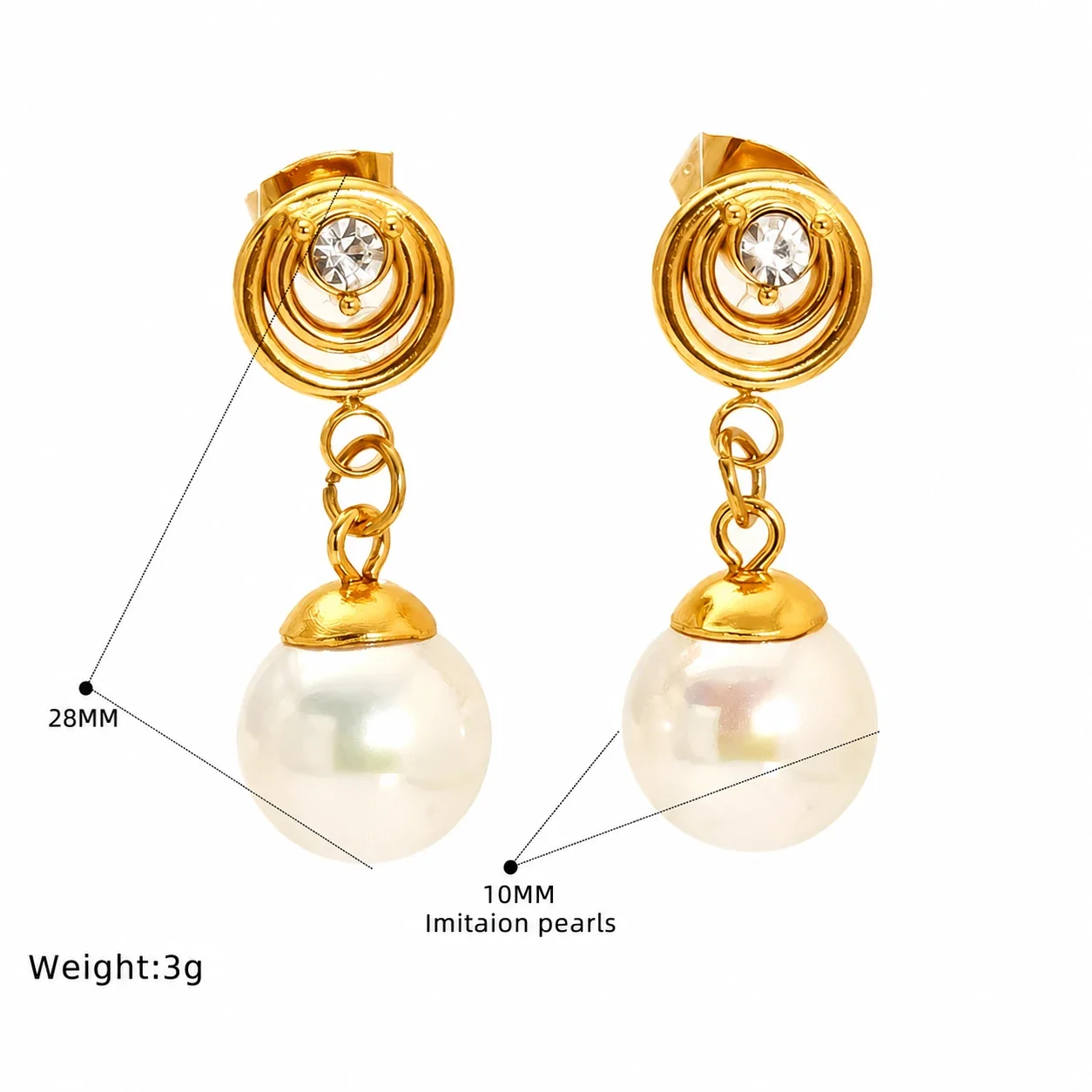 Sculptural Gold-Plated Pearl Drop Hoop Stud Earrings - Gold Style SE262