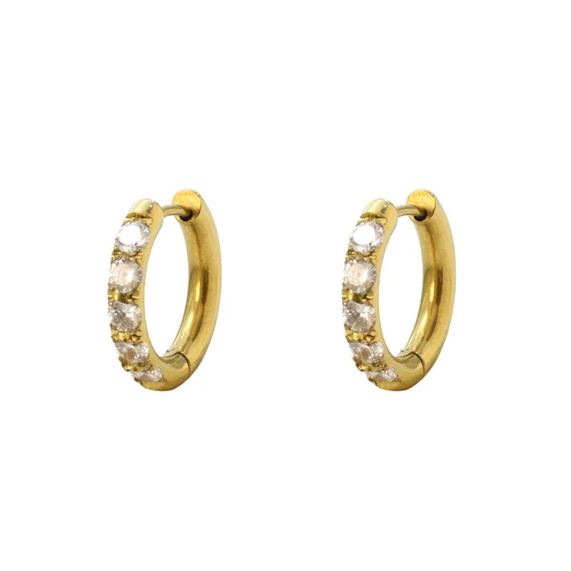 Hoop Earrings Huggie Round CZ 18K Gold PVD 316 Stainless Steel