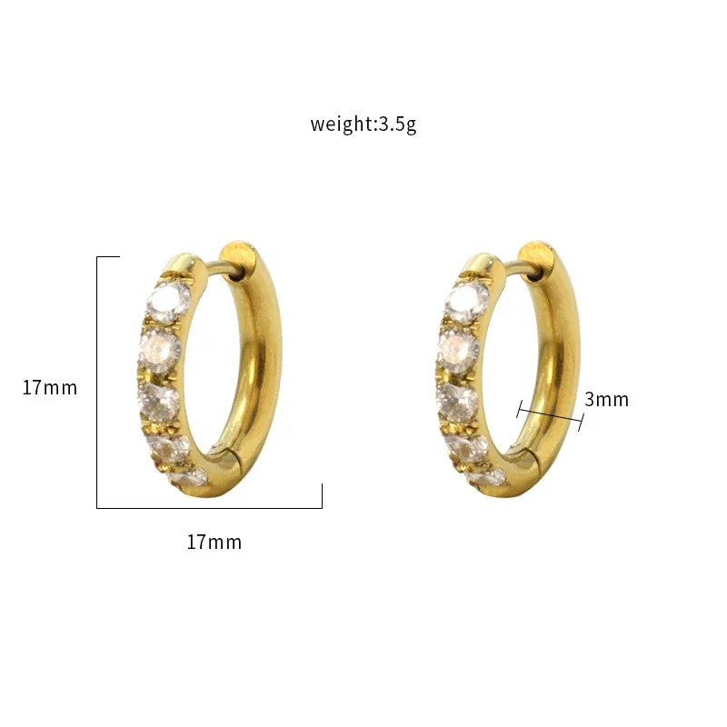 Hoop Earrings Huggie Round CZ 18K Gold PVD 316 Stainless Steel - Gold