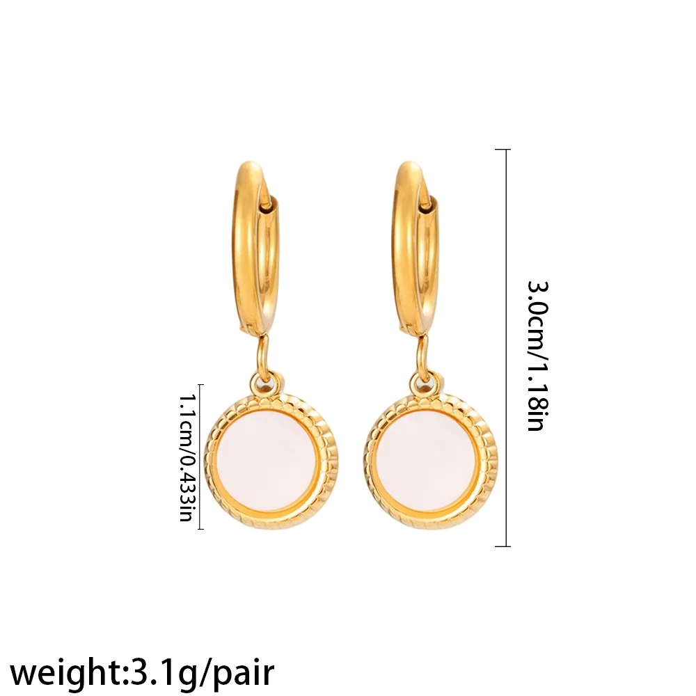 Earrings: Ribbed Pink Disc Drop, 316 Stainless Steel 18K Gold PVD - Dimensions