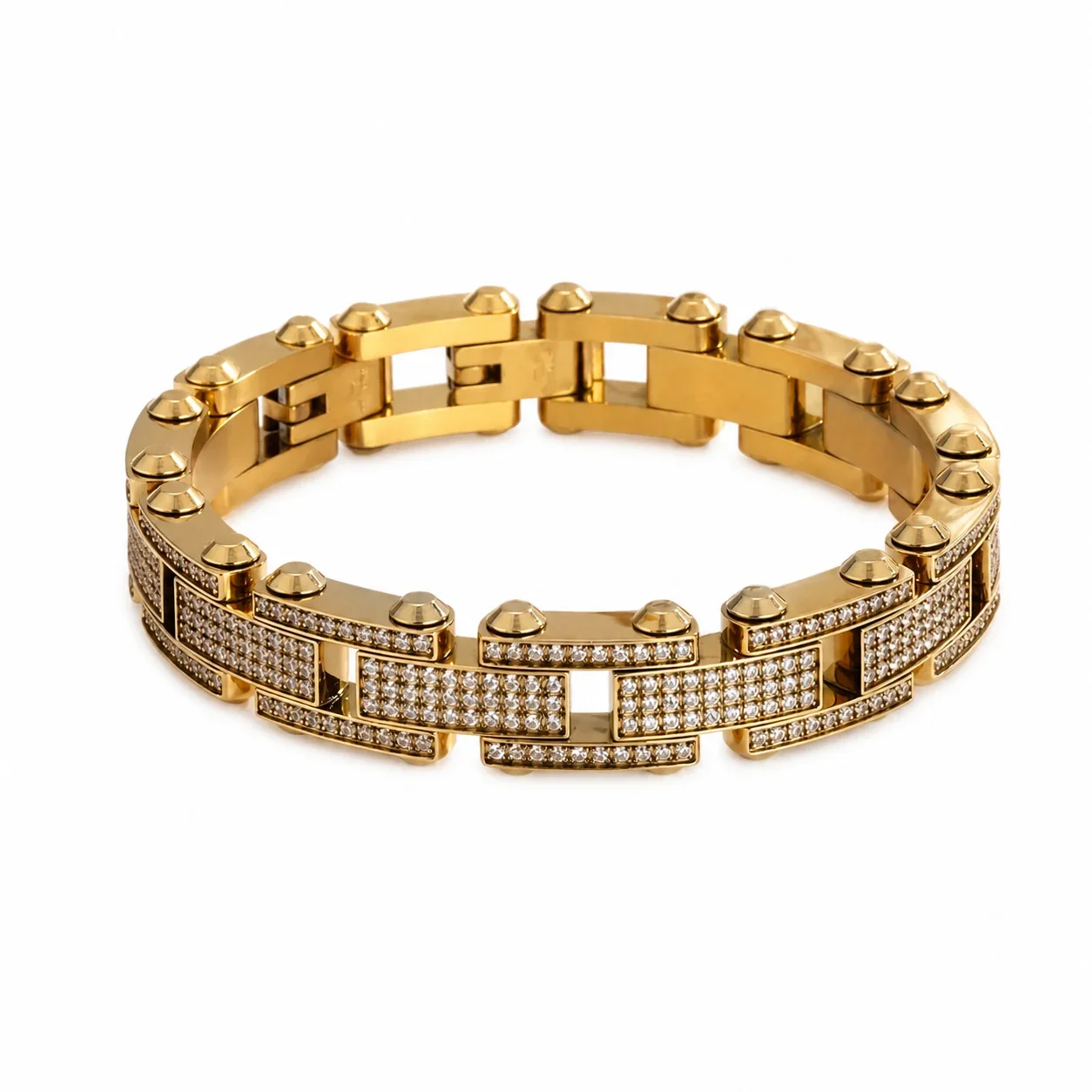 Bold 316 Stainless Steel CZ Link Chain Bracelet - 18K Gold CZ