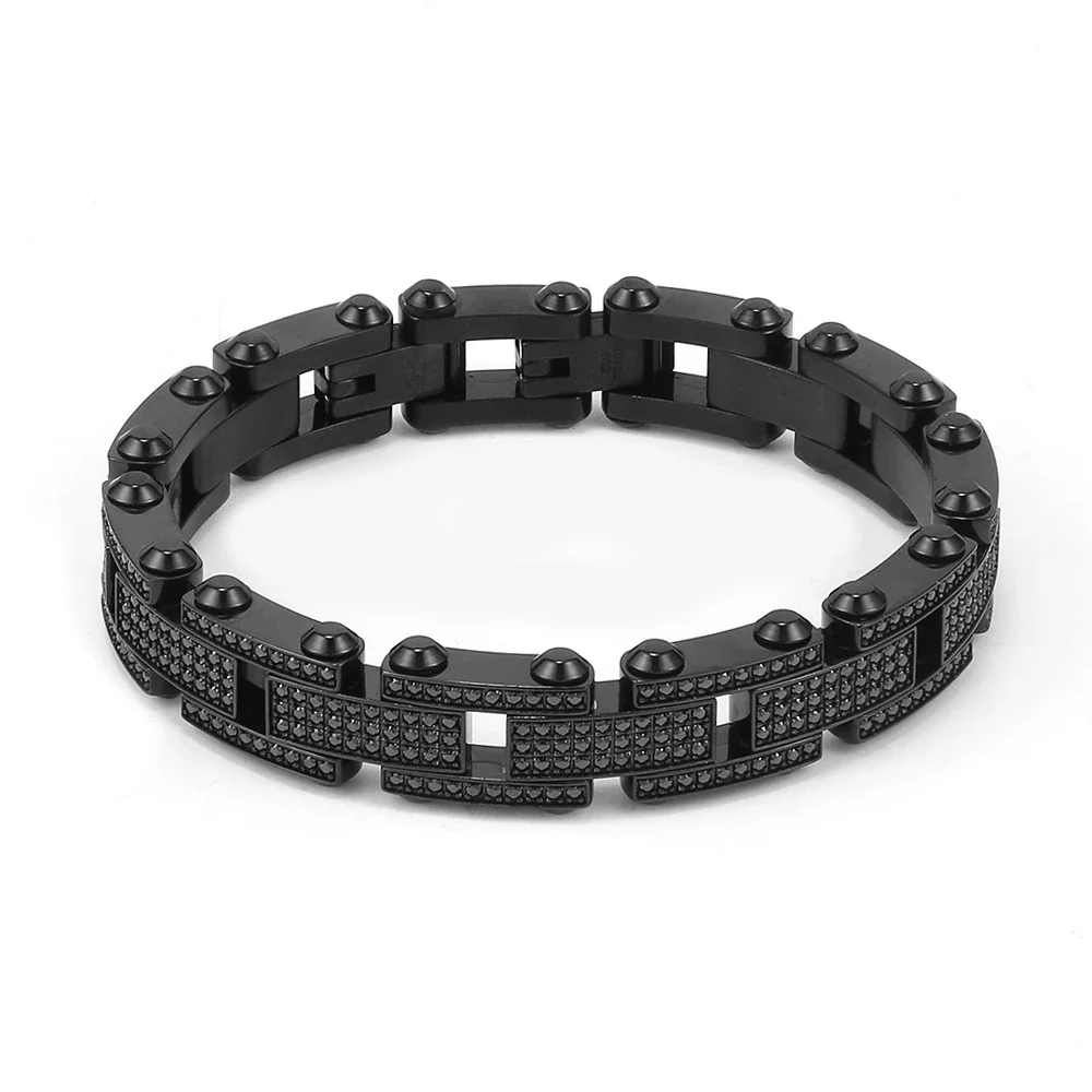 Bold 316 Stainless Steel CZ Link Chain Bracelet - Black CZ
