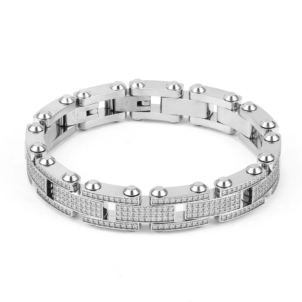 Bold 316 Stainless Steel CZ Link Chain Bracelet - Silver CZ