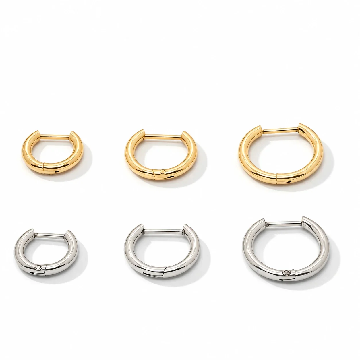 Hoop Earrings, Tubular Clicker, Stainless Steel Gold-Plated