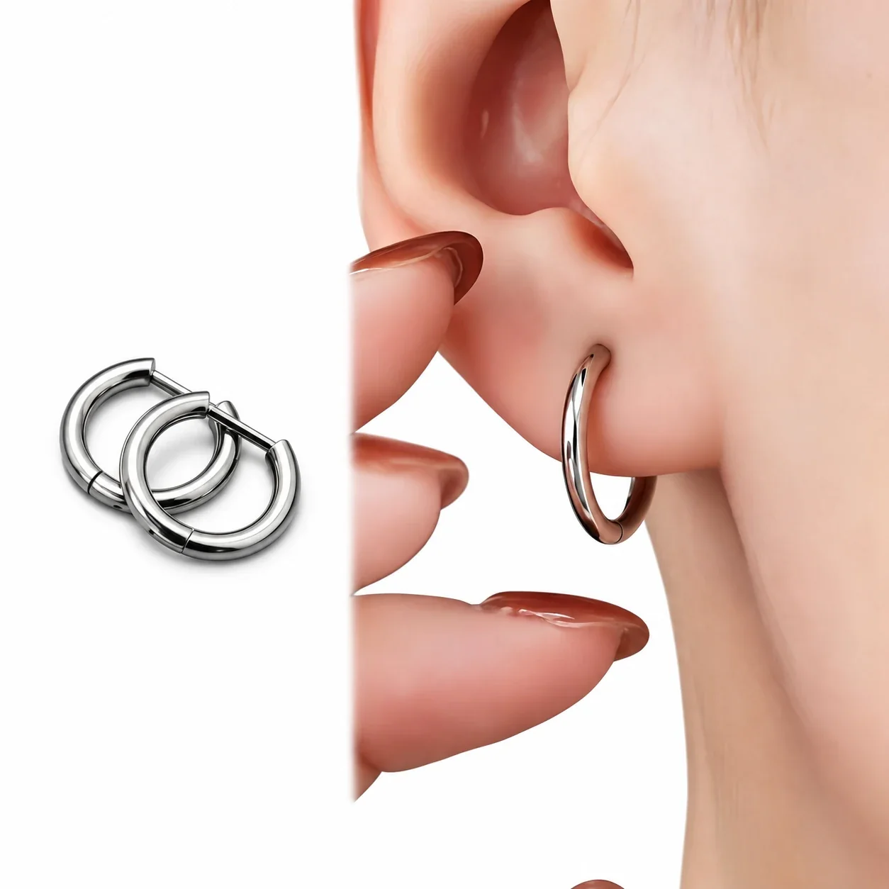 Hoop Earrings, Tubular Clicker, Stainless Steel Gold-Plated