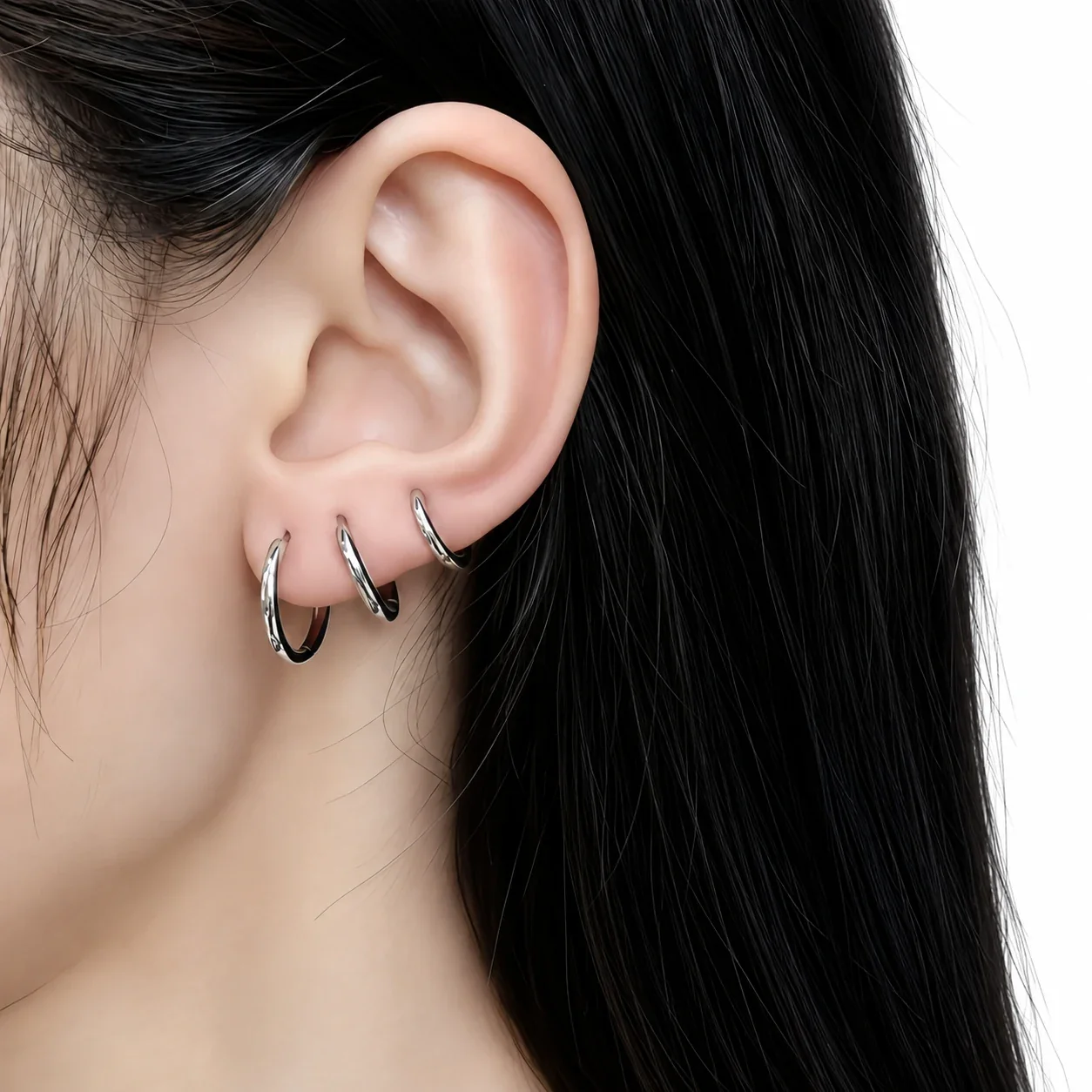 Hoop Earrings, Tubular Clicker, Stainless Steel Gold-Plated