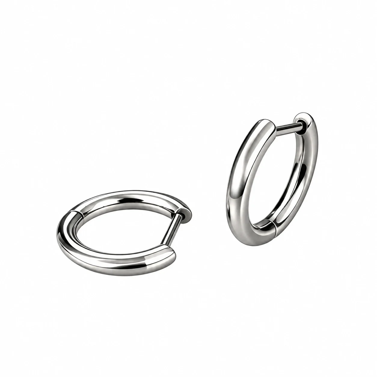Hoop Earrings, Tubular Clicker, Stainless Steel Gold-Plated - Silver