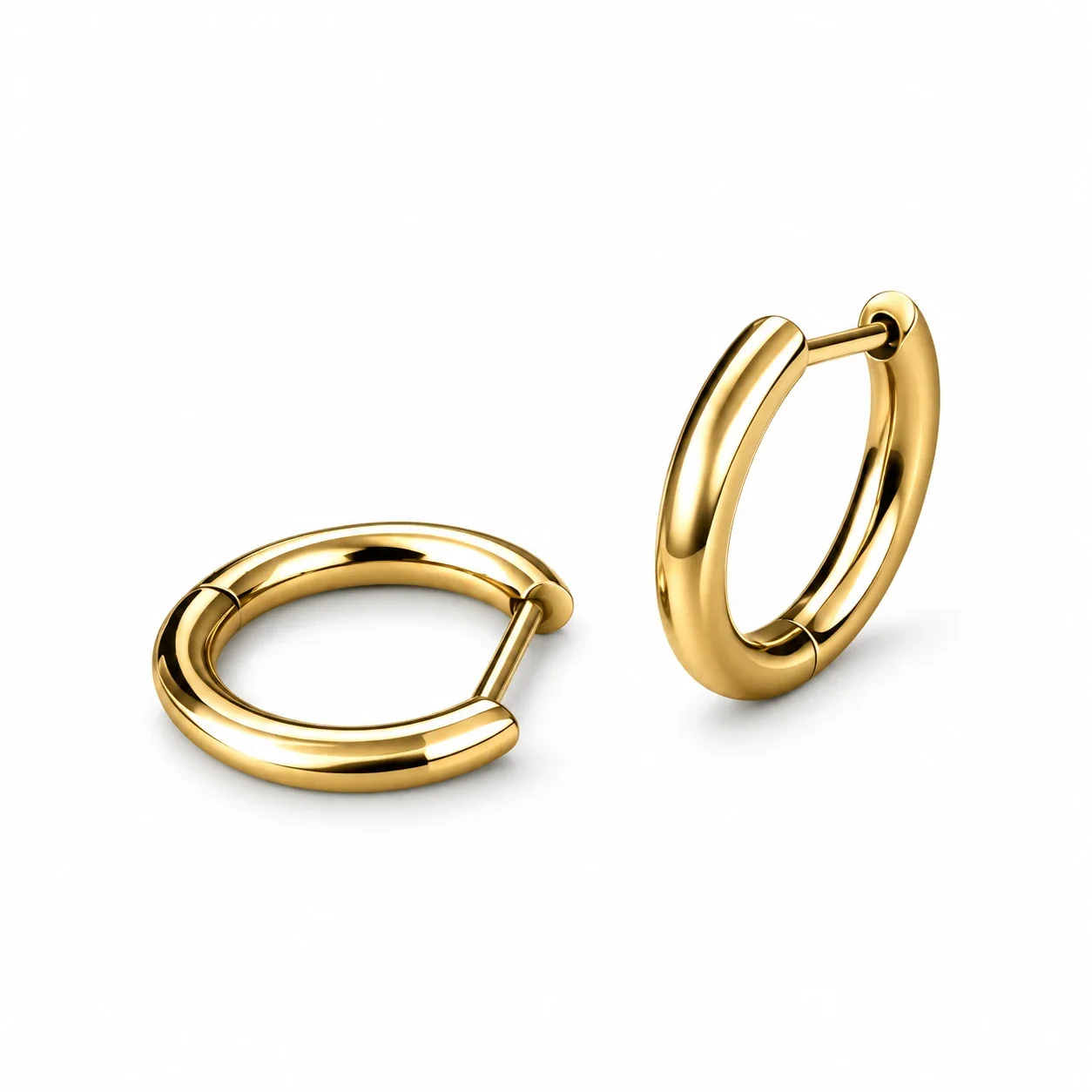 Hoop Earrings, Tubular Clicker, Stainless Steel Gold-Plated - Gold