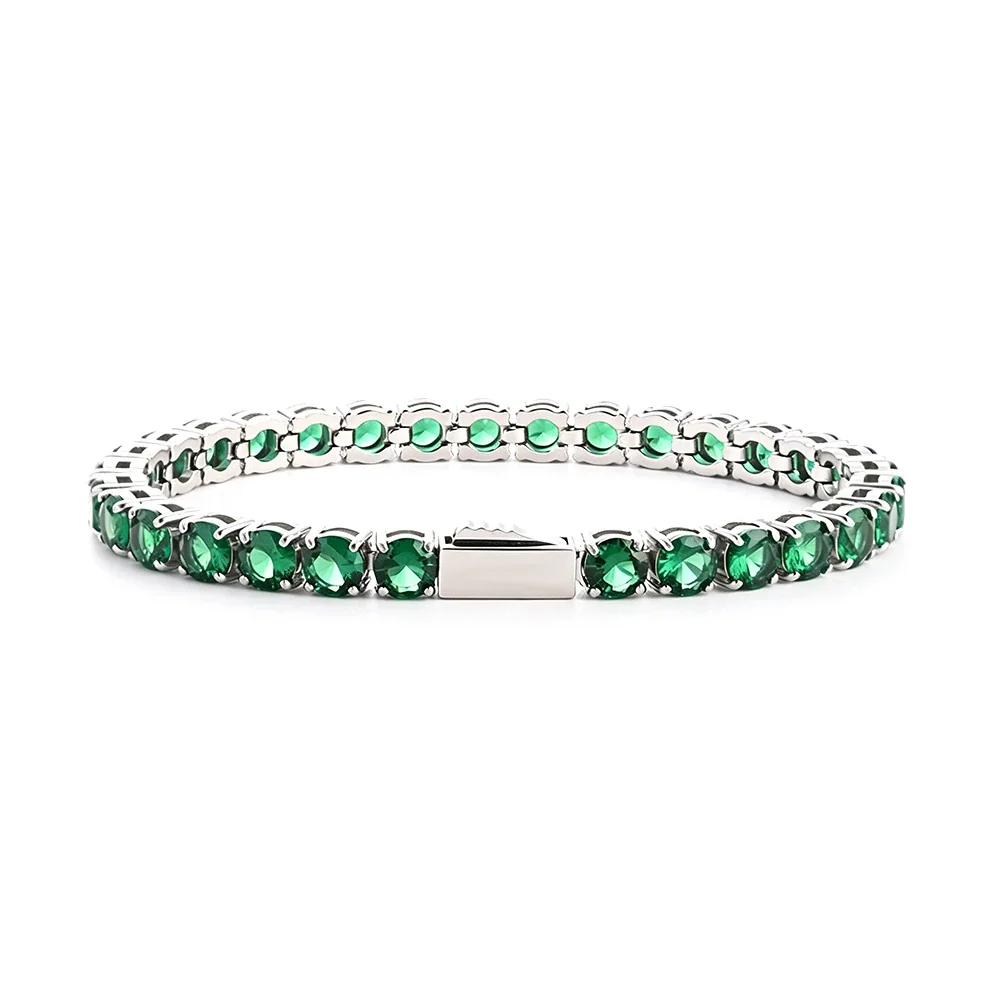 Polished 316 Stainless Steel Emerald CZ Tennis Bracelet