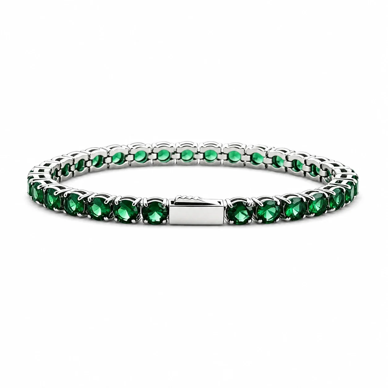 Polished 316 Stainless Steel Emerald CZ Tennis Bracelet
