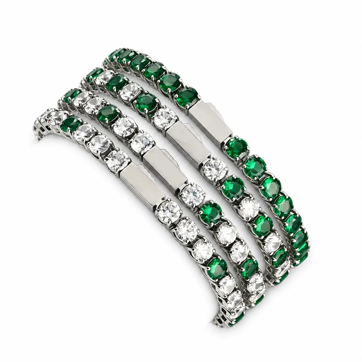 Polished 316 Stainless Steel Emerald CZ Tennis Bracelet