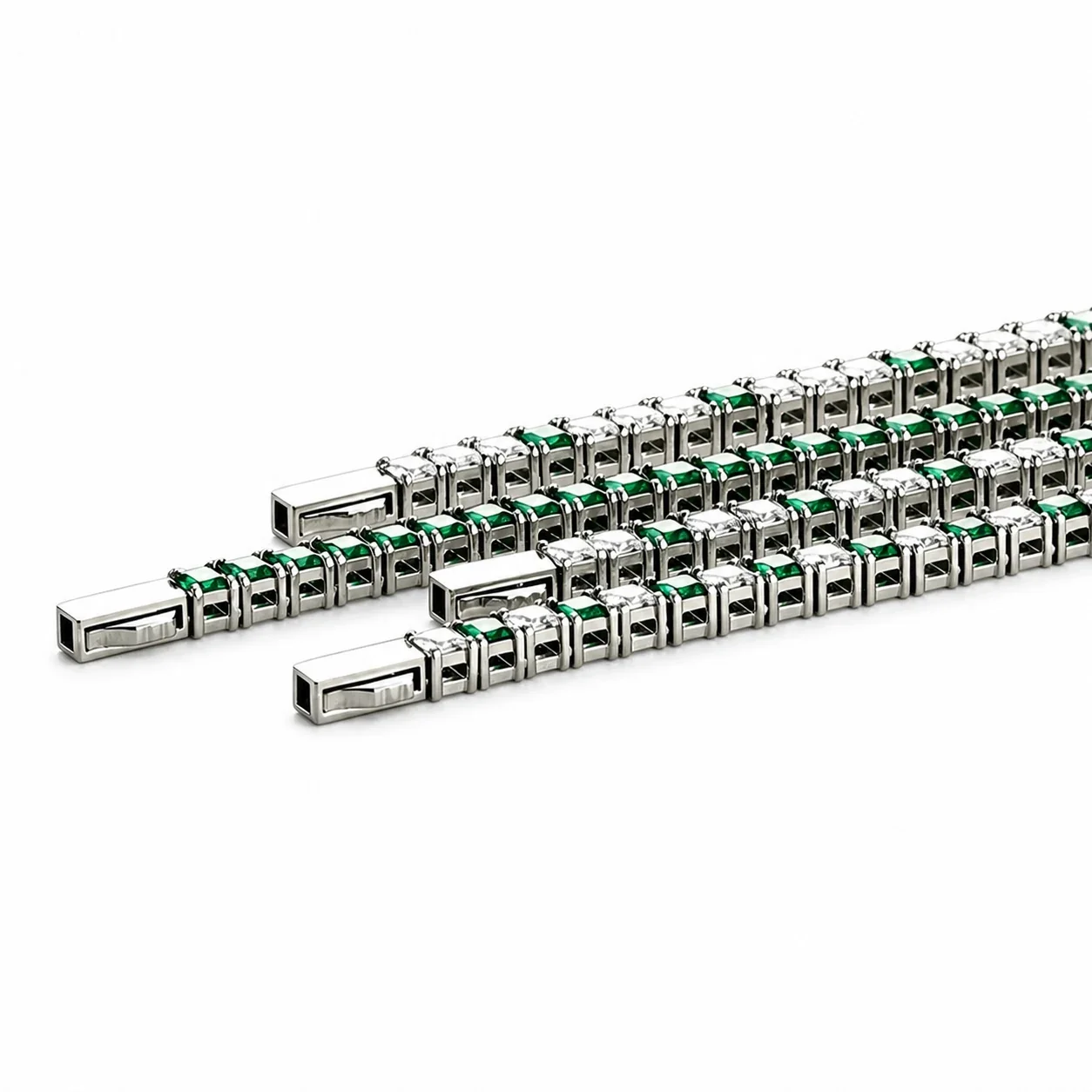 Polished 316 Stainless Steel Emerald CZ Tennis Bracelet