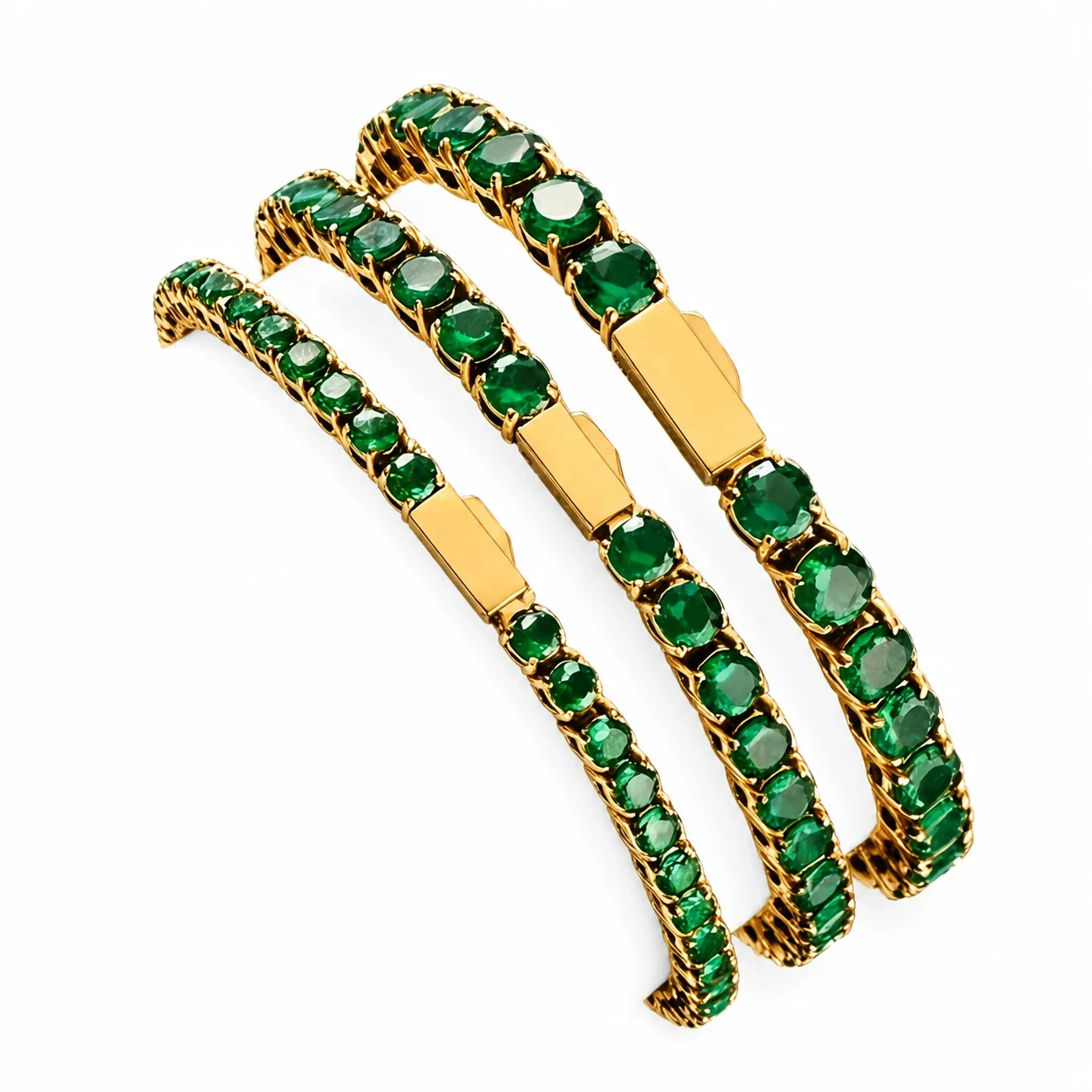 Polished 316 Stainless Steel Emerald CZ Tennis Bracelet