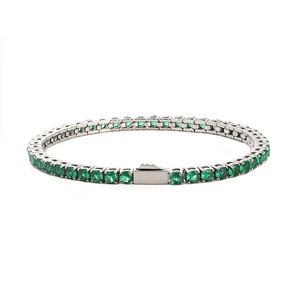Polished 316 Stainless Steel Emerald CZ Tennis Bracelet - Silver mm Round Green CZ