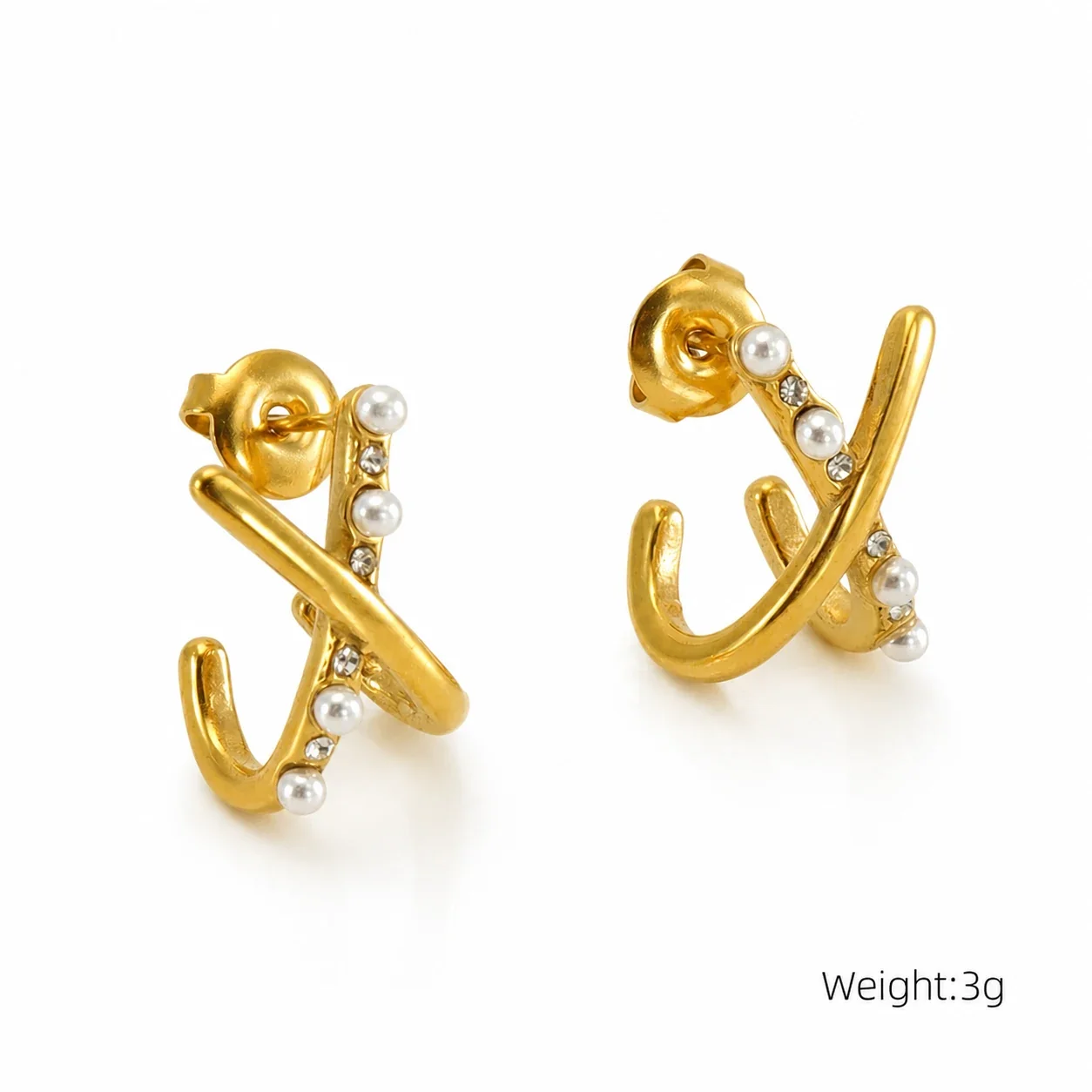 Sculptural Gold-Plated Stainless Steel Pearl Hoop Earrings - Gold