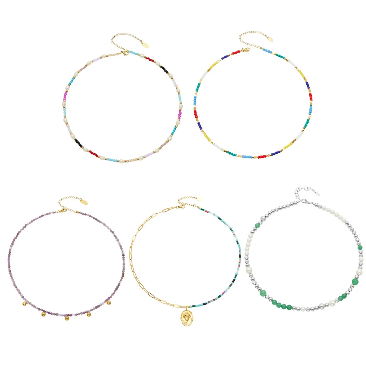 Vibrant 316L Stainless Steel Multicolor Bead Extender Necklace