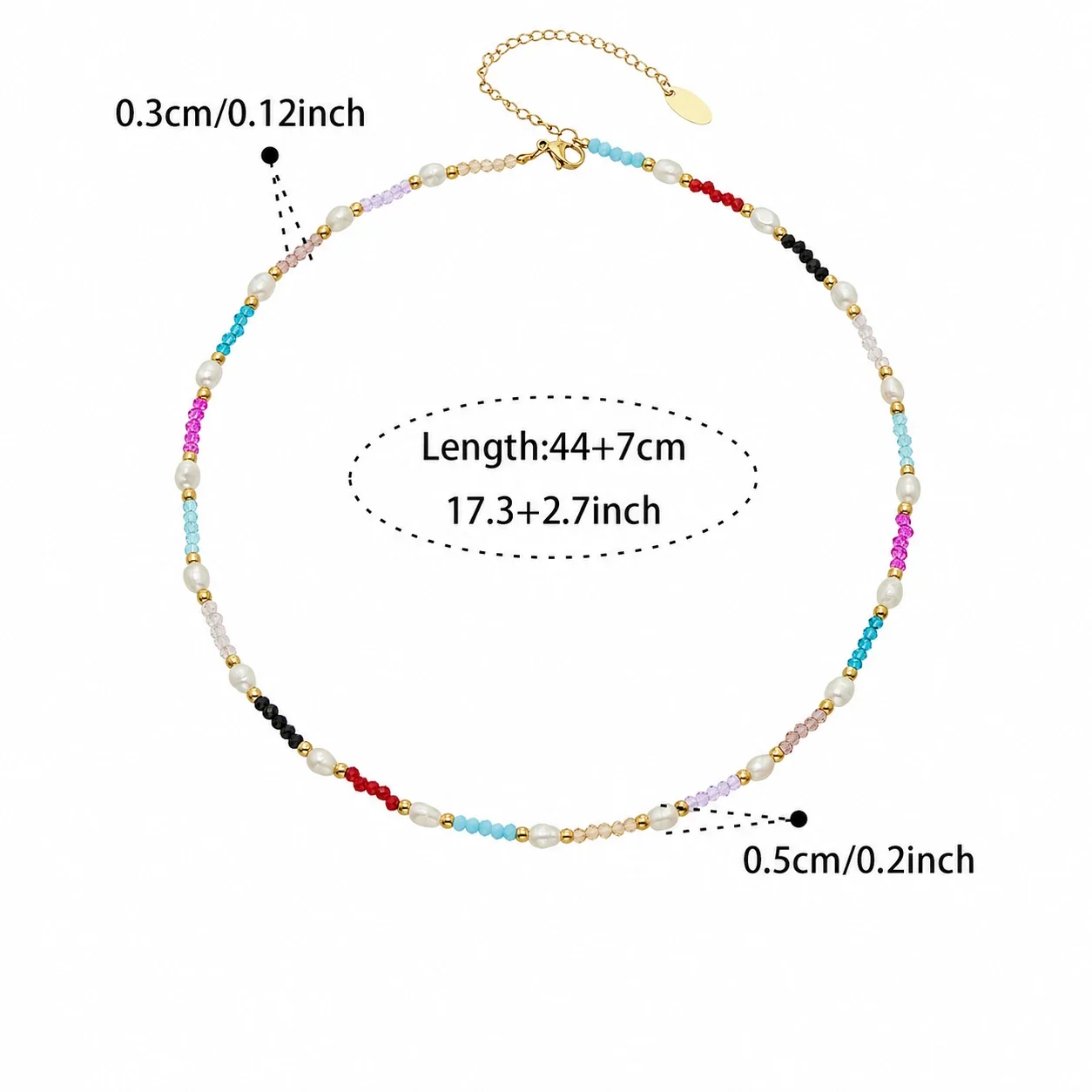 Vibrant 316L Stainless Steel Multicolor Bead Extender Necklace - Multicolor Natural Stone 44+7 cm
