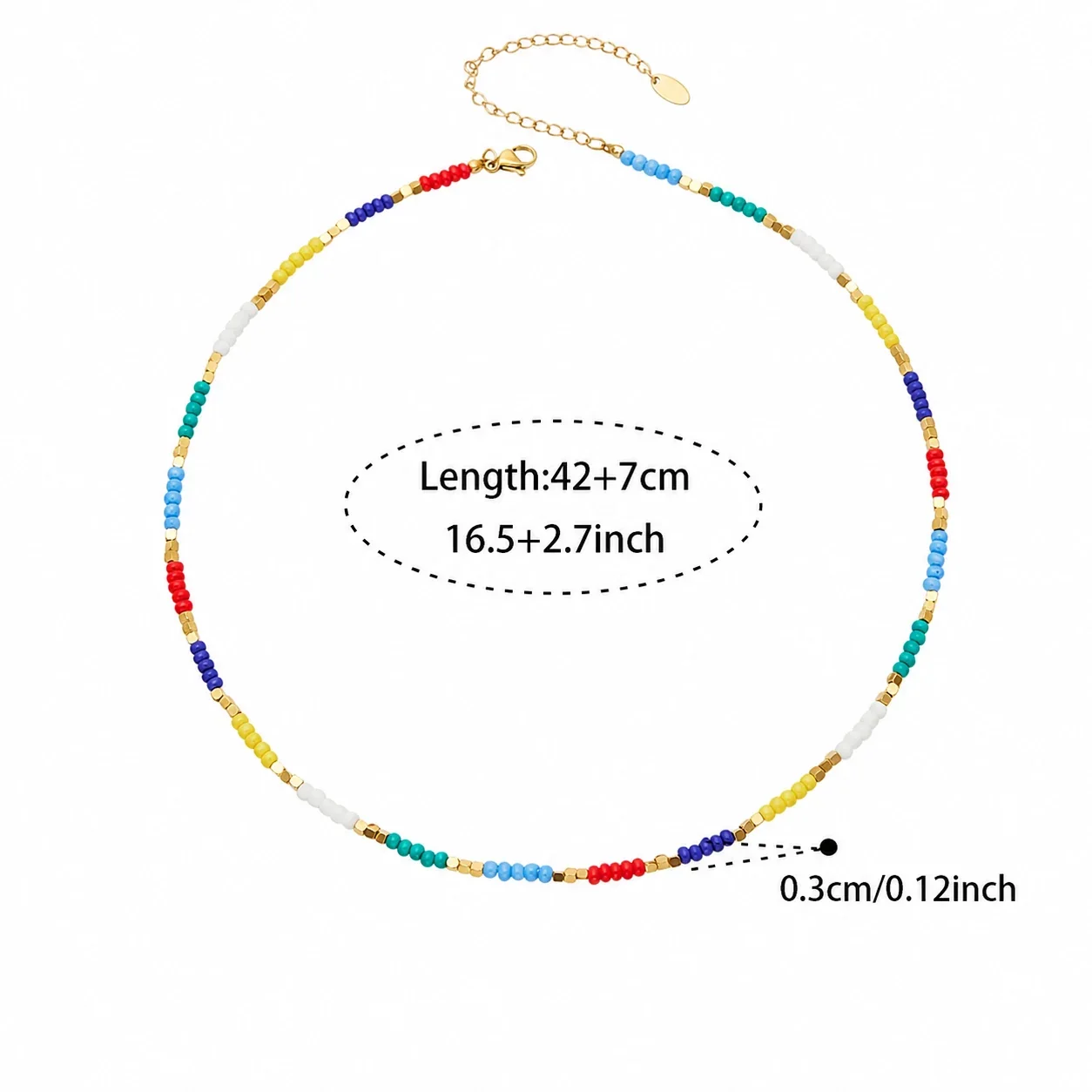 Vibrant 316L Stainless Steel Multicolor Bead Extender Necklace - Multicolor Natural Stone 42+7 cm