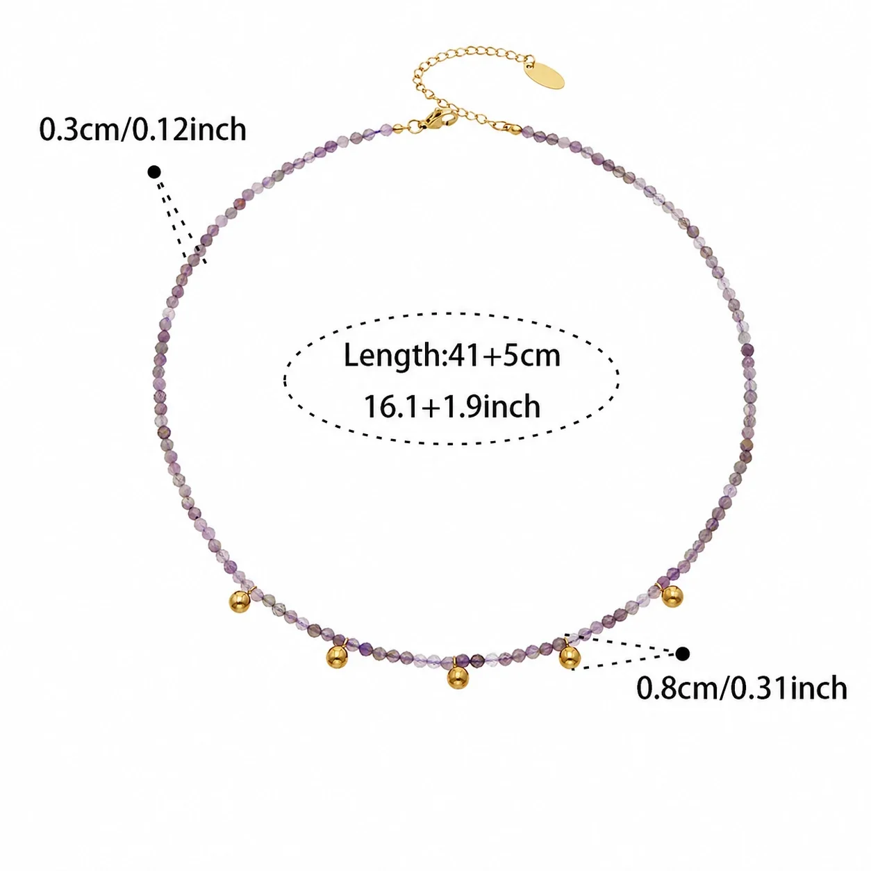Vibrant 316L Stainless Steel Multicolor Bead Extender Necklace - Purple Multicolor Natural Stone 41+5 cm