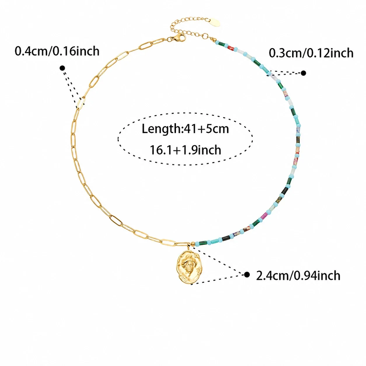 Vibrant 316L Stainless Steel Multicolor Bead Extender Necklace - Multicolor Natural Stone 41+5 cm