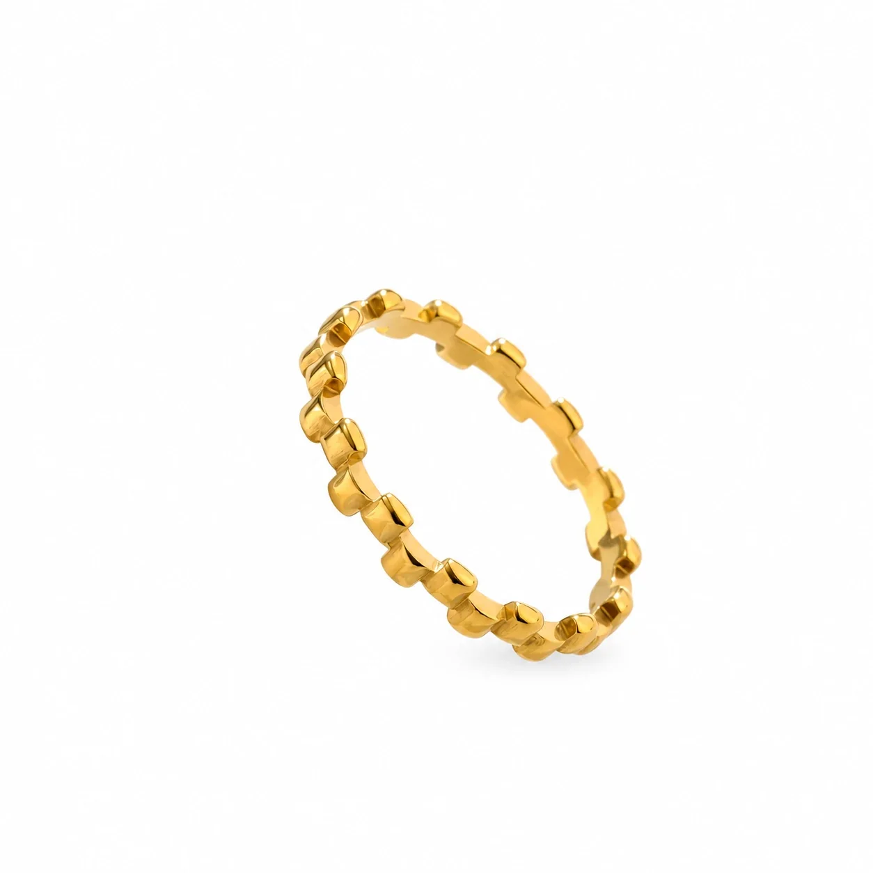 Square-Link Stacking Ring, 18K Gold-Plated Stainless Steel