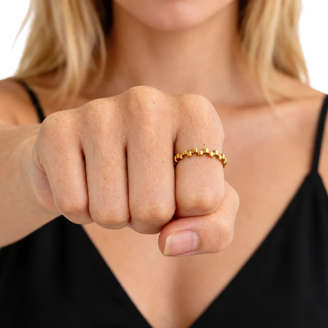 Square-Link Stacking Ring, 18K Gold-Plated Stainless Steel