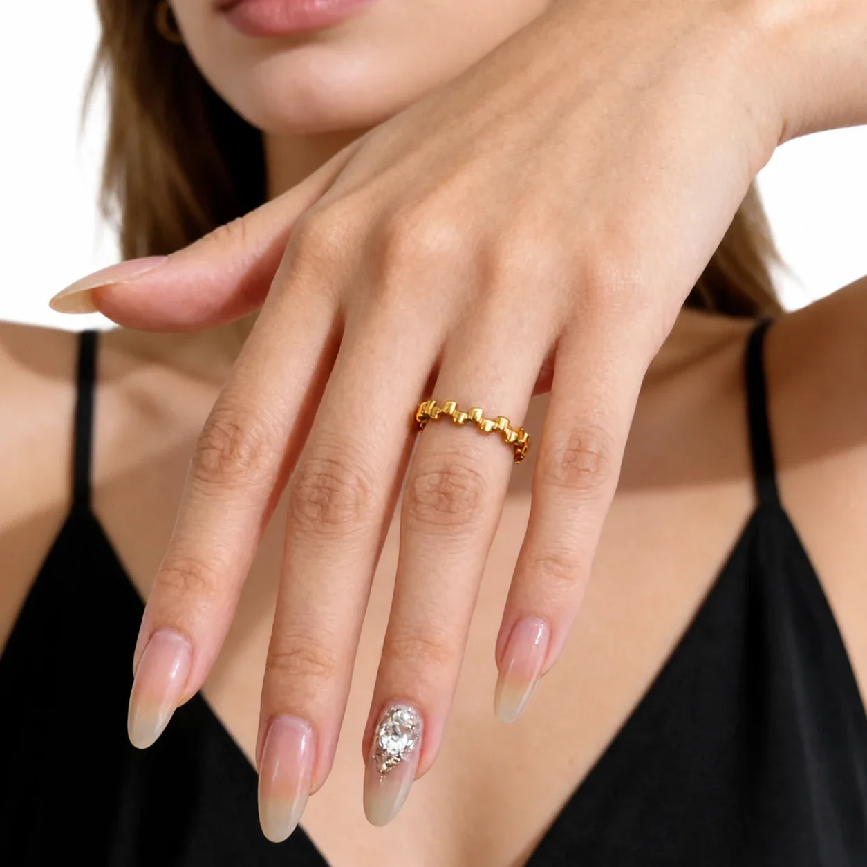 Square-Link Stacking Ring, 18K Gold-Plated Stainless Steel