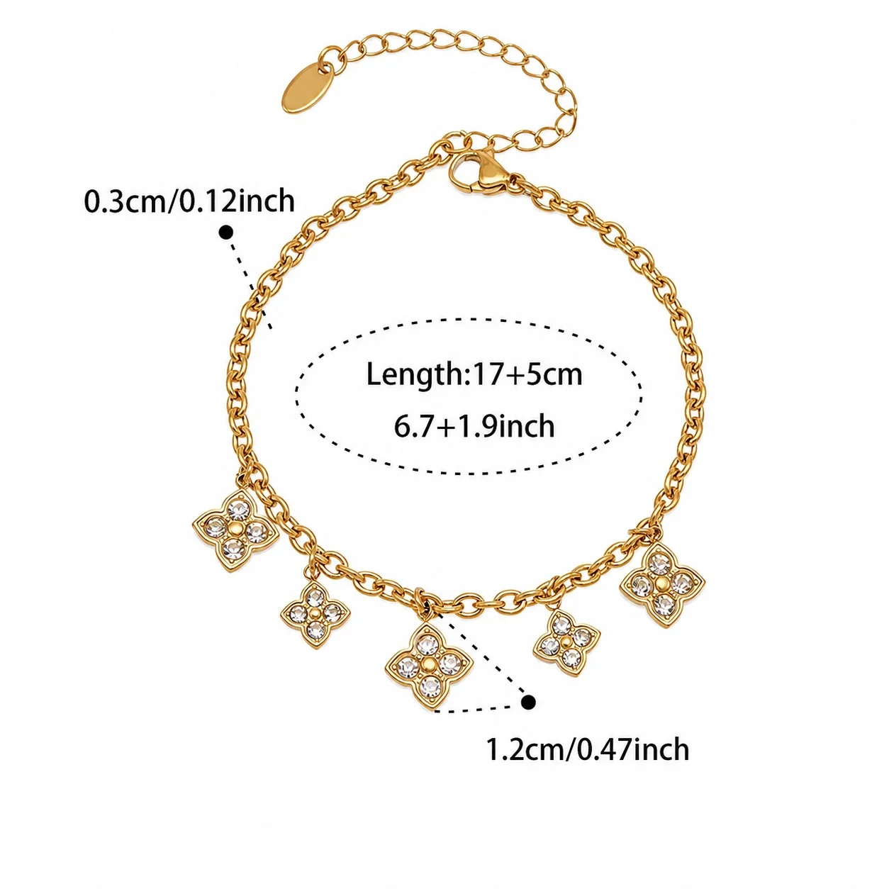 Ornate 18K Gold-Plated Steel CZ Clover Heart Jewelry Set - Gold Clover + cm