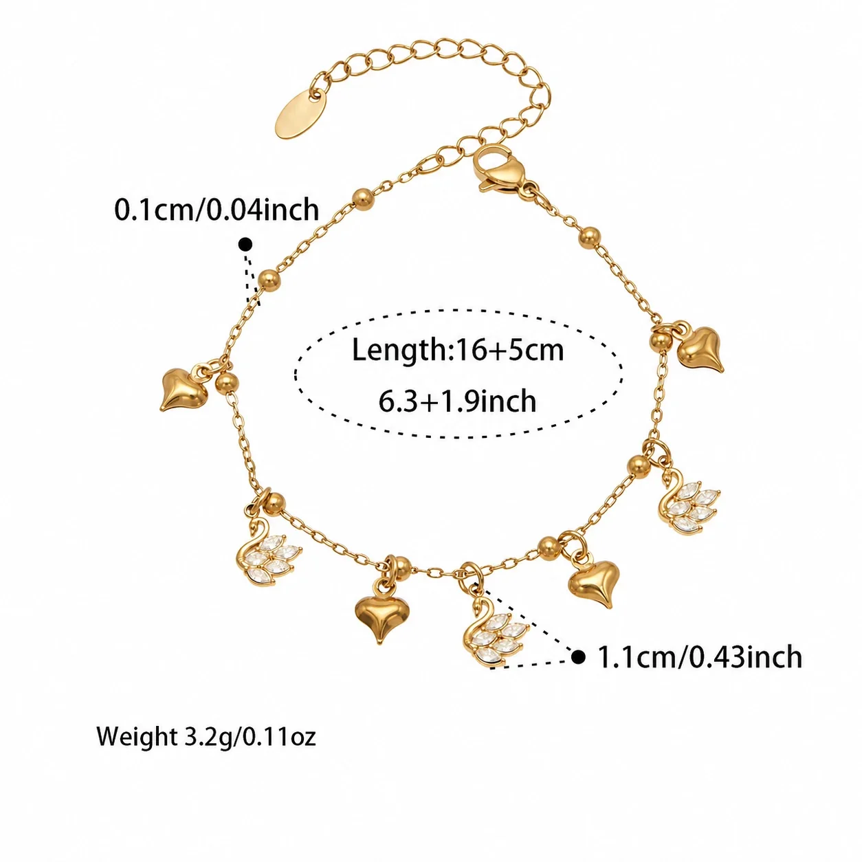 Ornate 18K Gold-Plated Steel CZ Clover Heart Jewelry Set - Gold Heart + cm