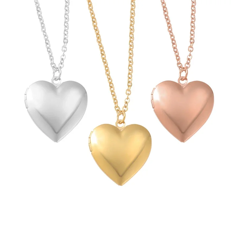 Mirror Polished Opening Heart Photo Locket Necklace
